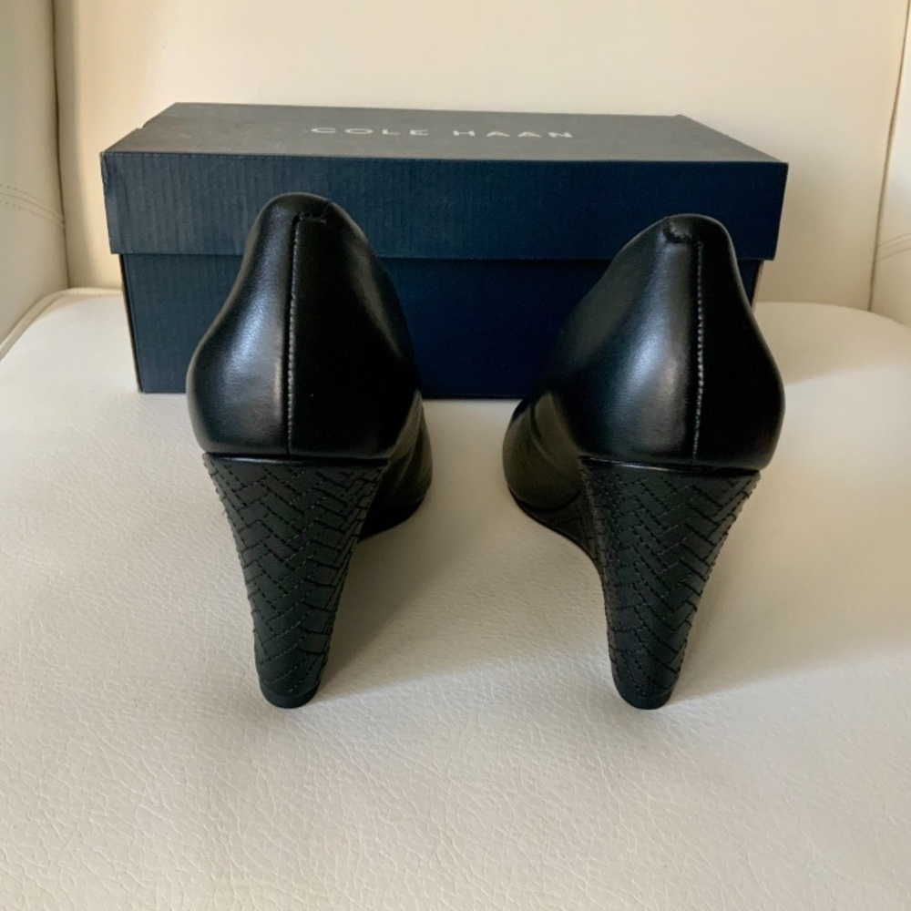 Cole Haan Marit Geo Wedge Heel Pump Black Leather - Picture 8 of 16